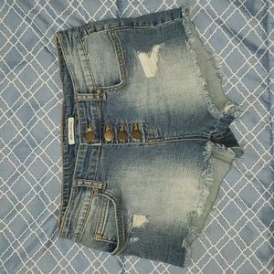 Billabong button up ripped shorts size 26 medium light faded denim